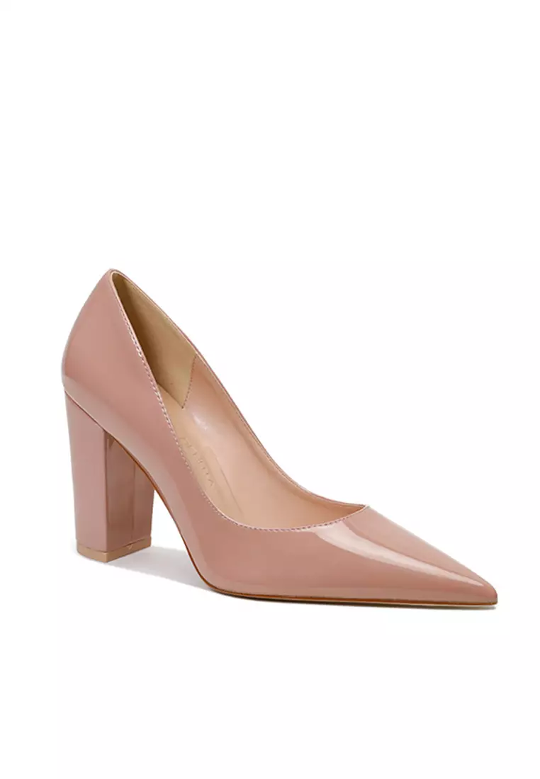 9CM Pointed Faux Patent Block Heels Shoes HZL290