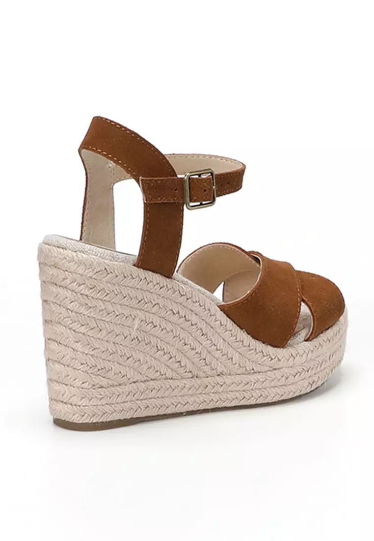 11CM Cow Suede Cross Strap Wedge Sandals HB2024128648