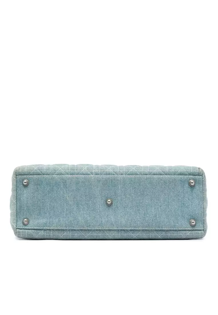 Pre-Loved Dior Large Denim Cannage Acrylic Handles Lady Dior