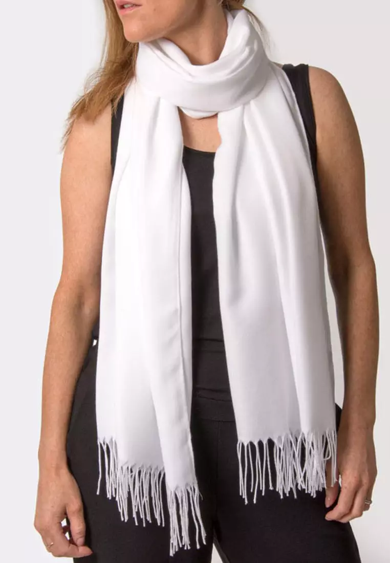 Aksesoris Wanita Plain Viscose Shawl Pashmina Syal Wanita Optical White