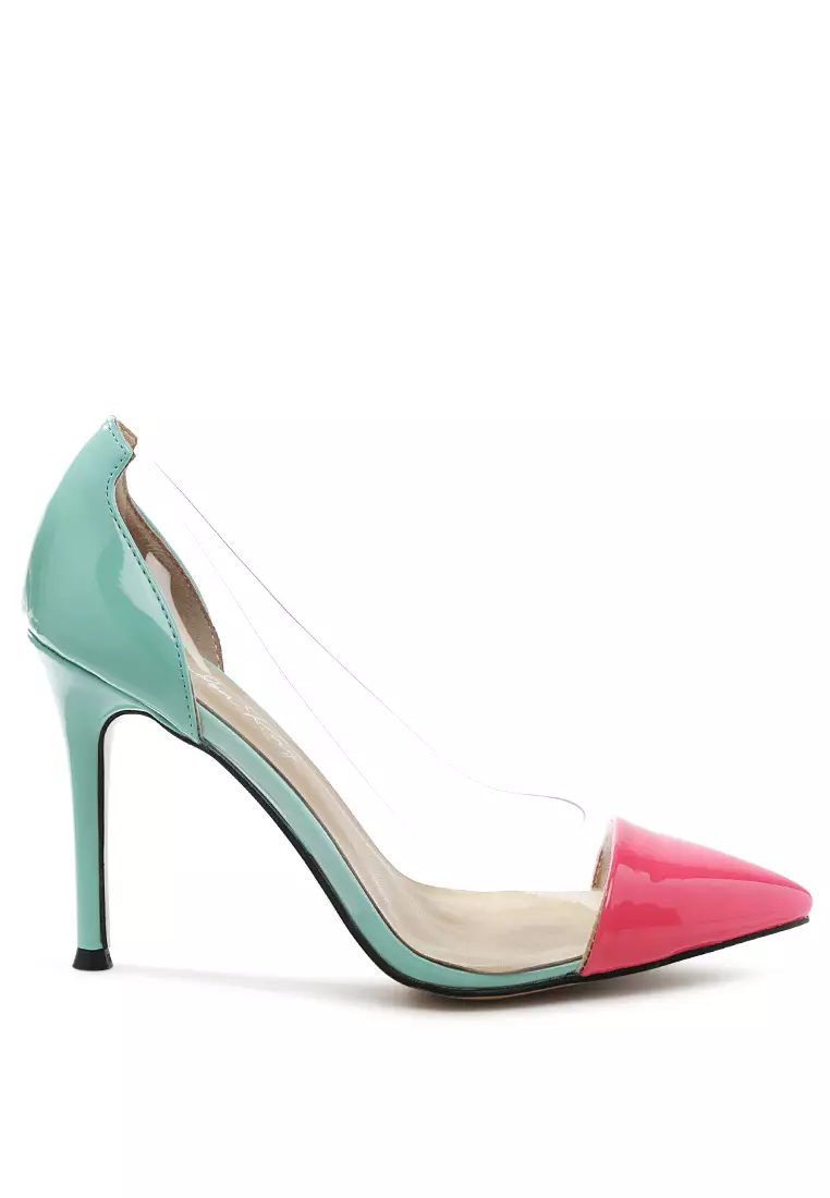 Pink and Green Clear Stiletto Pumps