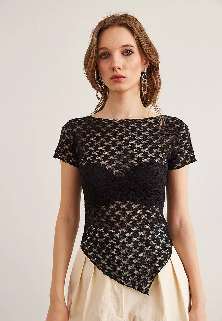 Six Asymmetrical Lace Blouse