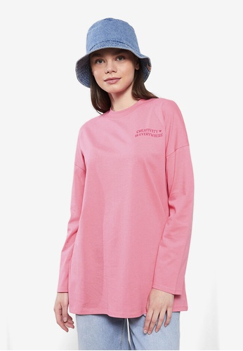 LC WAIKIKI pink Long Sleeves Cotton Women's Tee 7850FAACFB6F76GS_1