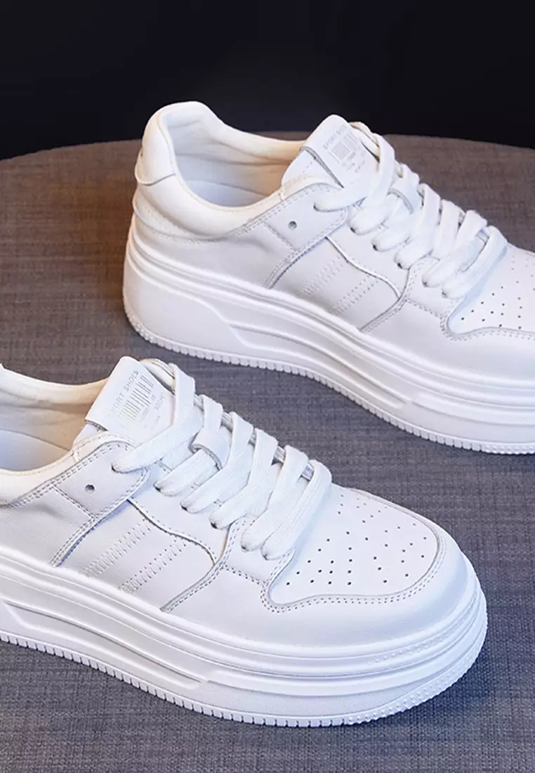 Twenty Eight Shoes Genuine Leather Thick-sole White Sneakers