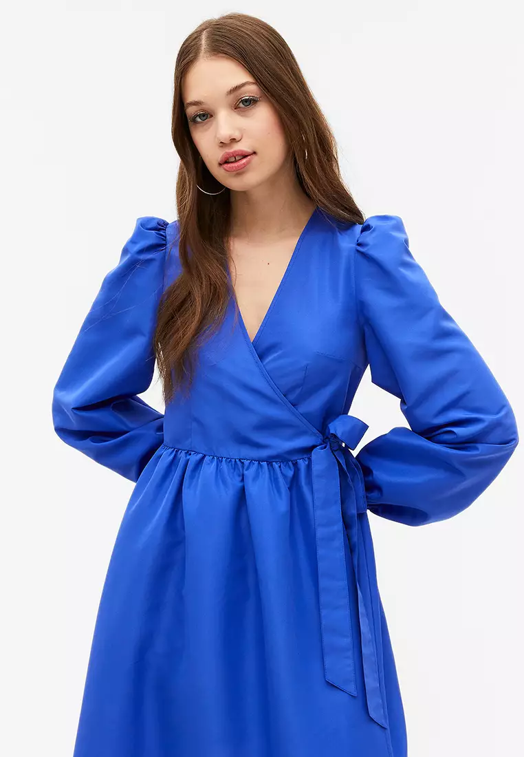 Buy Monki Satin Babydoll Wrap Dress Online | ZALORA Malaysia