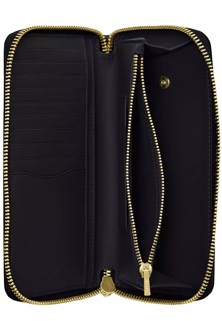 Long Zip Around Wallet With Detachable Card Case - Black CBZ98