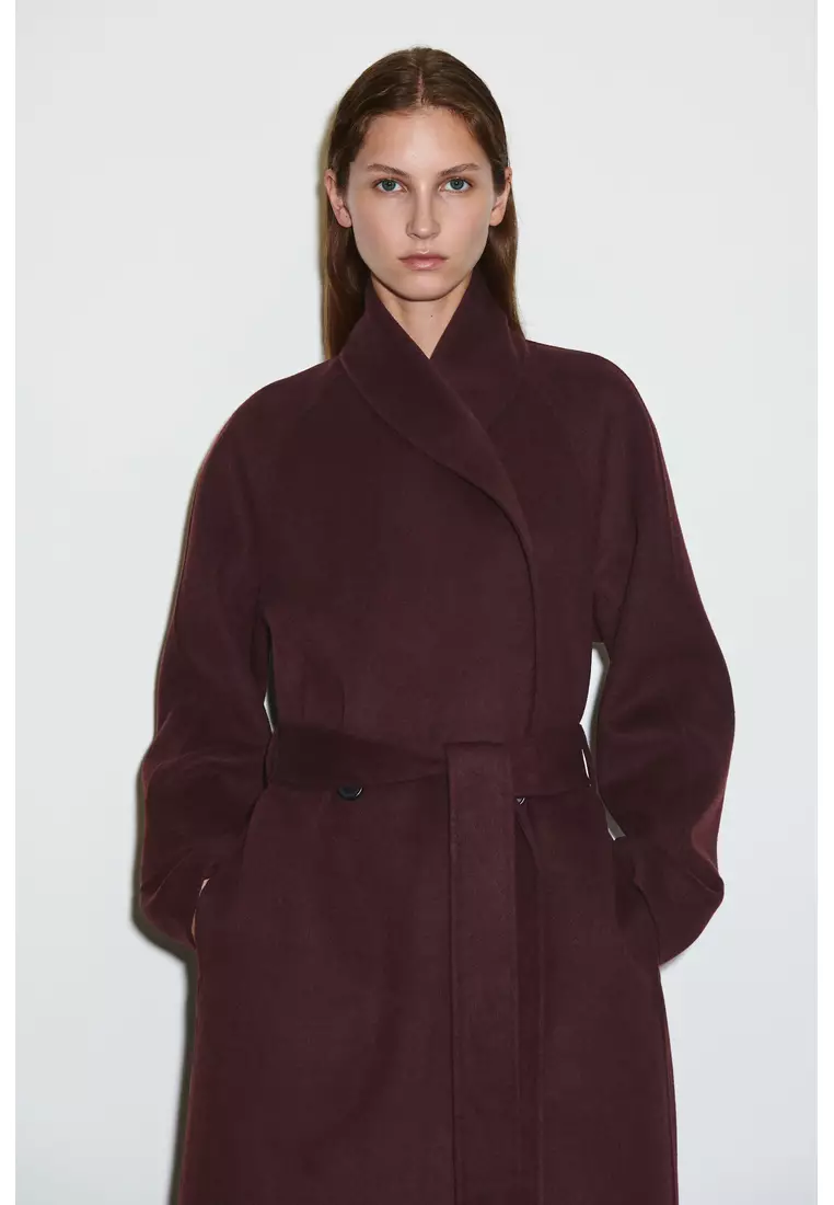 BELTED DOUBLE-FACED WOOL COAT
