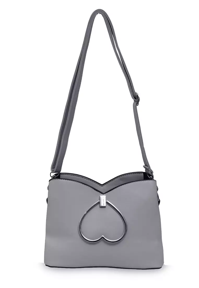 Eilaria Tas Selempang Wanita Love Design Sling Bag Large Compartment Material Leather ORIGINAL - Gray