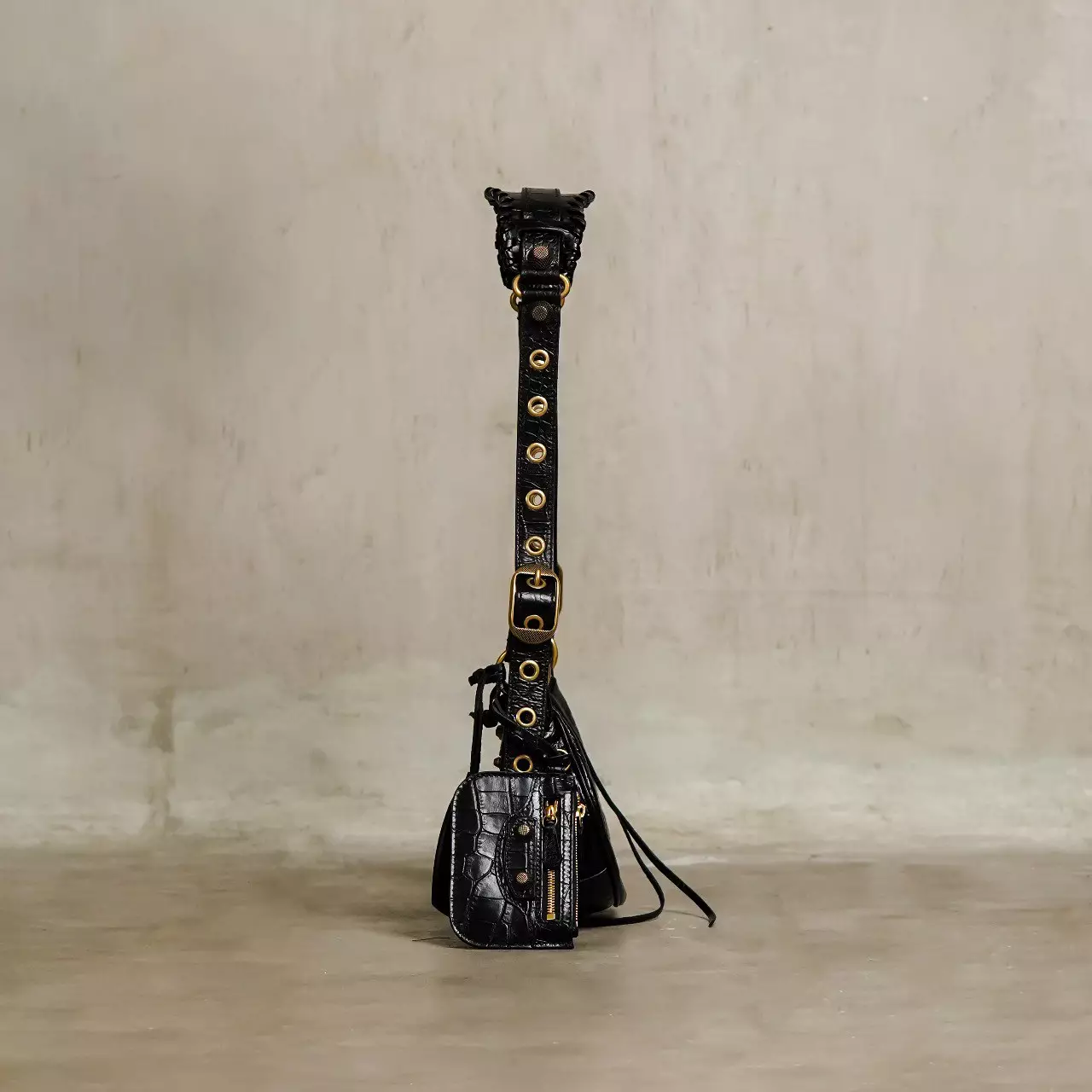 Tas BALENCIAGA CAGOLE CROCO GHW BLACK SHOULDER BAG EXTRA SMALL 100% ORIGINAL