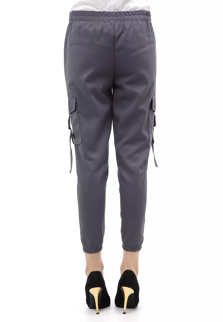 Jourel Celana Panjang Kasual Wanita Jogger Cargo Pants Material Cotton Drill ORIGINAL - Gray