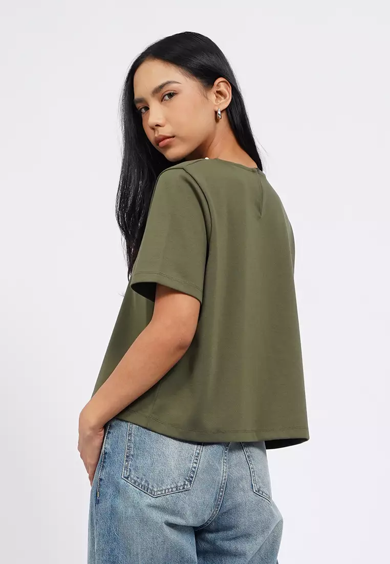 Short Sleeve Top with Pearl Details