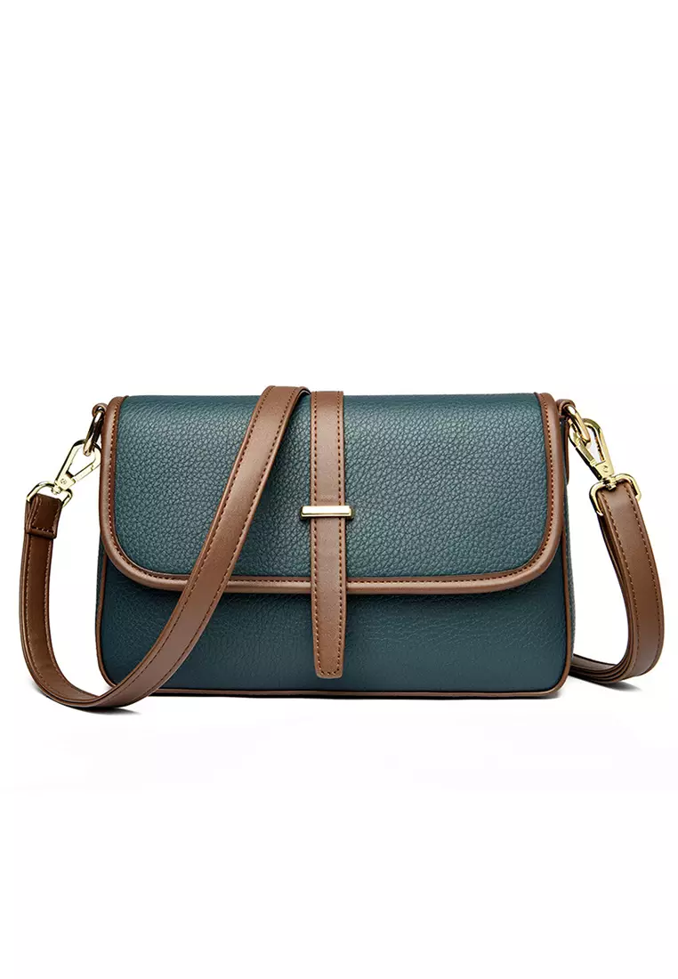 Color Matching Faux Leather Three Way Shoulder Bag