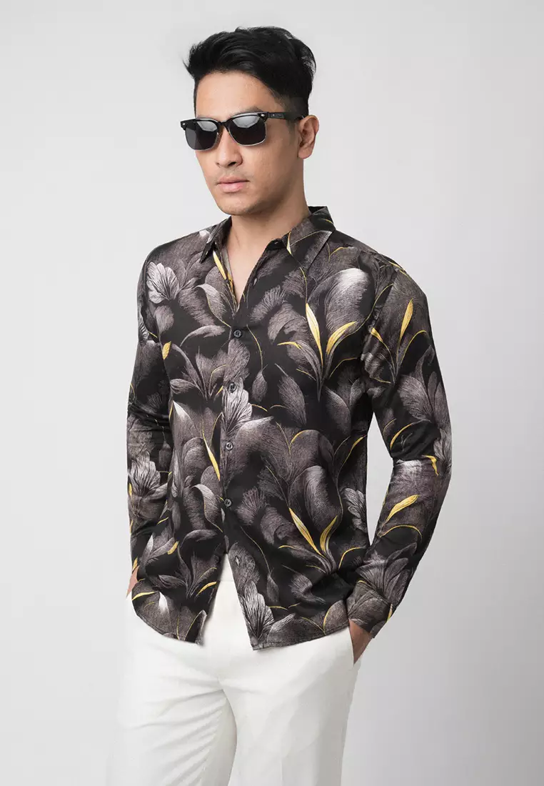 Black Magnolia Printing Shirt LS