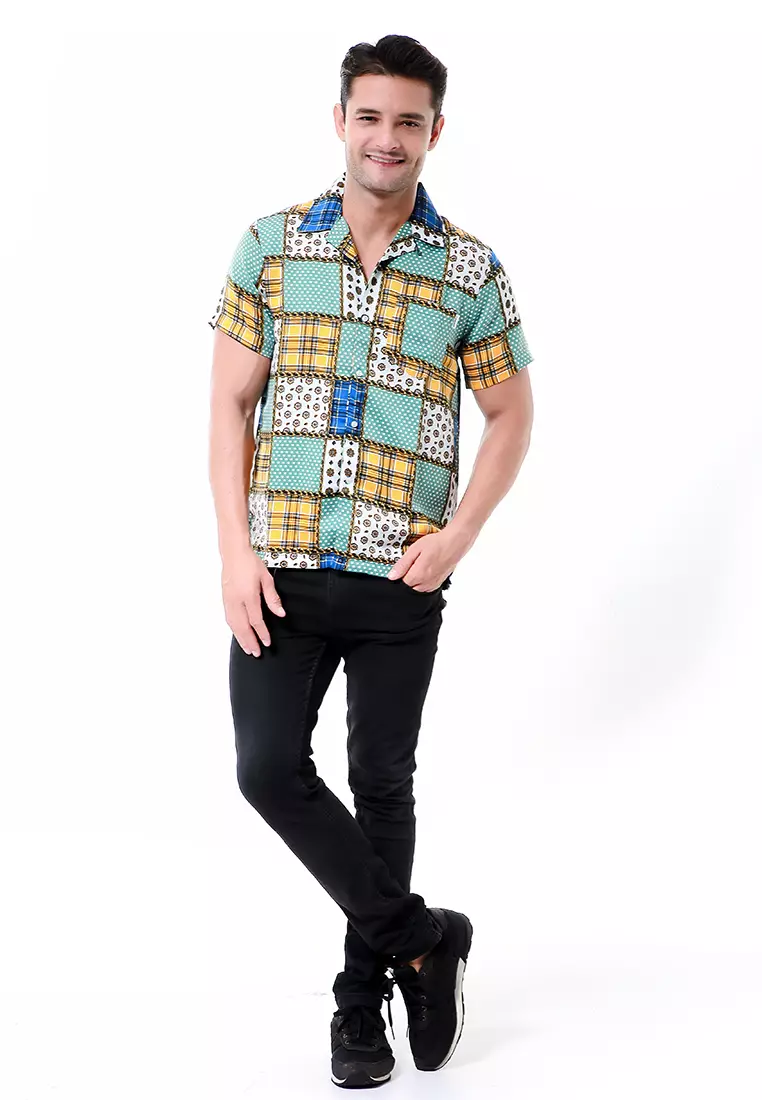 Leopold Kemeja Lengan Pendek Pria Casual Shirt Motif Abstrak Material Cotton ORIGINAL - Green