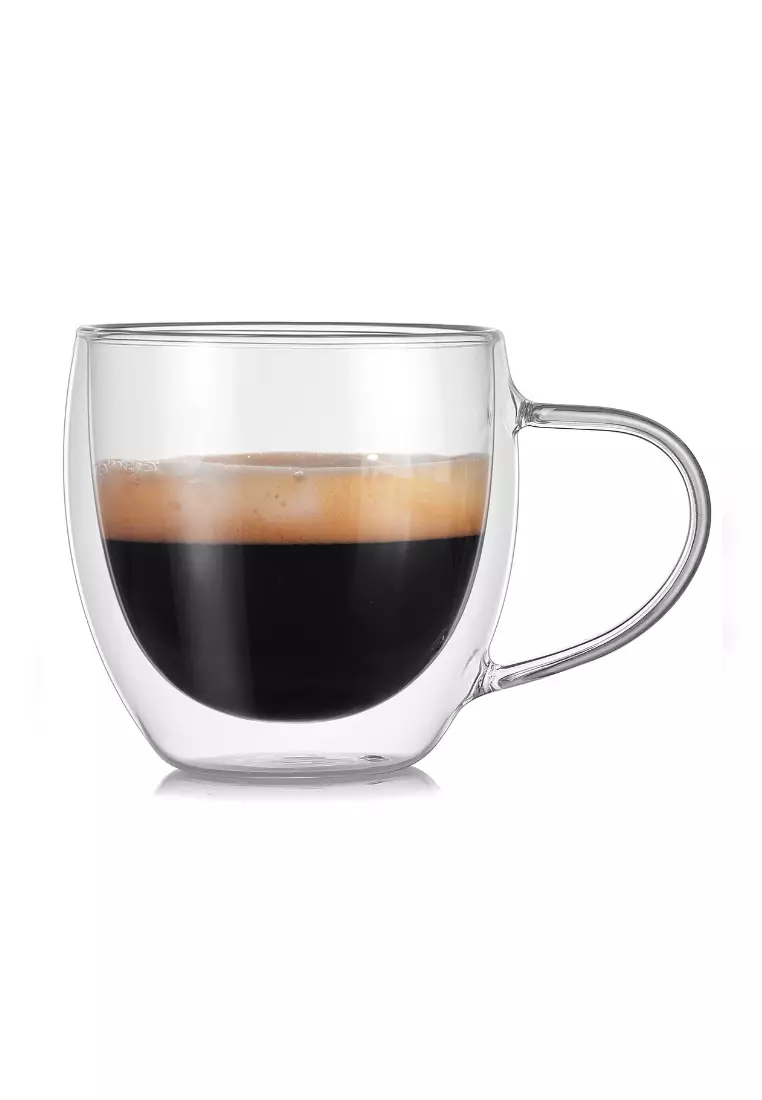 Double Wall Cappuccino Glass Mugs 8.5oz, Clear Coffee Mug Set of 4