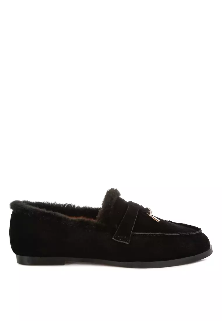 Discount on Rag & CO.  shoes - SKU: Suede & Faux Fur Flat Loafers In Black