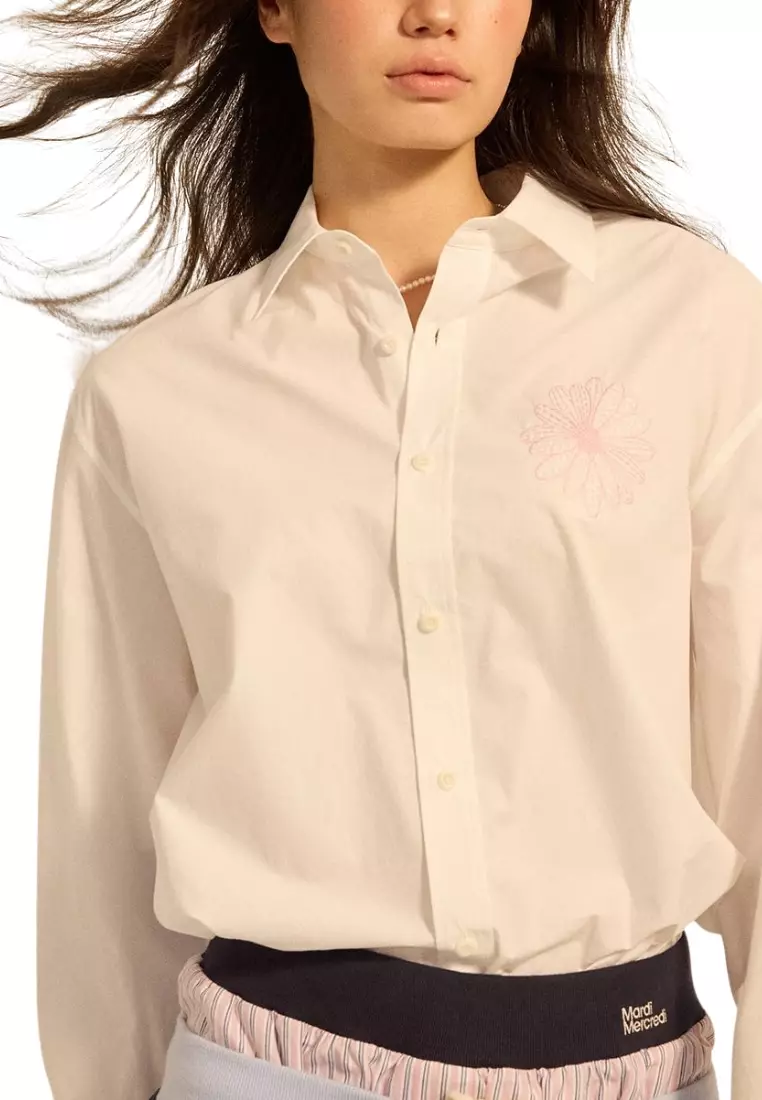 Cotton Poplin Shirt - White Pink
