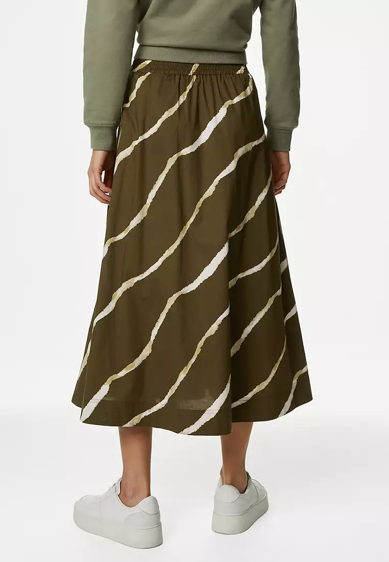 Pure Cotton Printed Midi A-Line Skirt