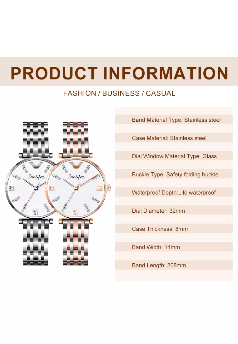 Jam Tangan Wanita Berlian 9018 Original Anggun Santai Wanita Tali Stainless Steel Jam Tangan Cewek white