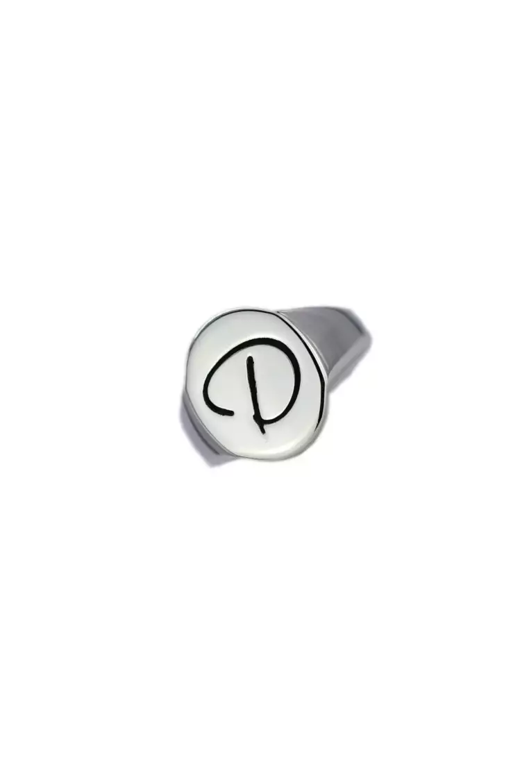 Sterling Silver Letter Signet Ring - D