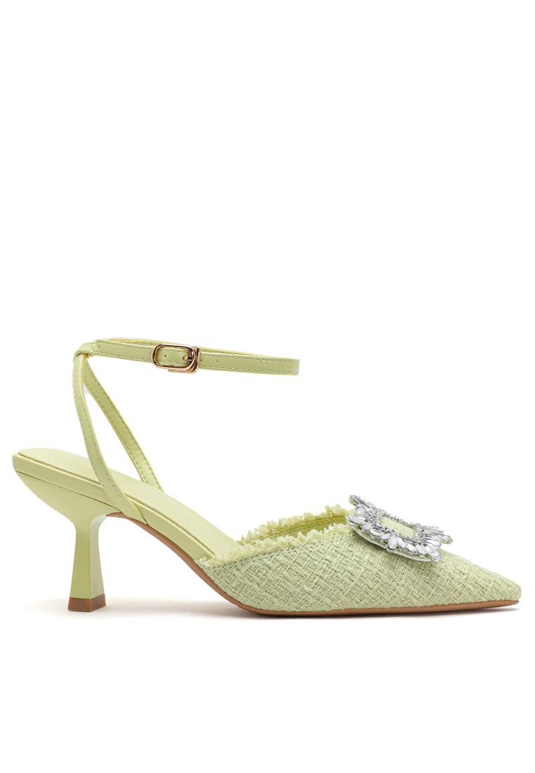 6.5CM Rhinestone Buckle Strap Mid Spool Heels BY1668-17