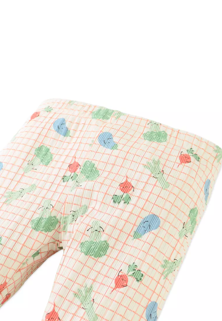 Zoya Ribbed Leggings in Orange with All-Over Veggie Print