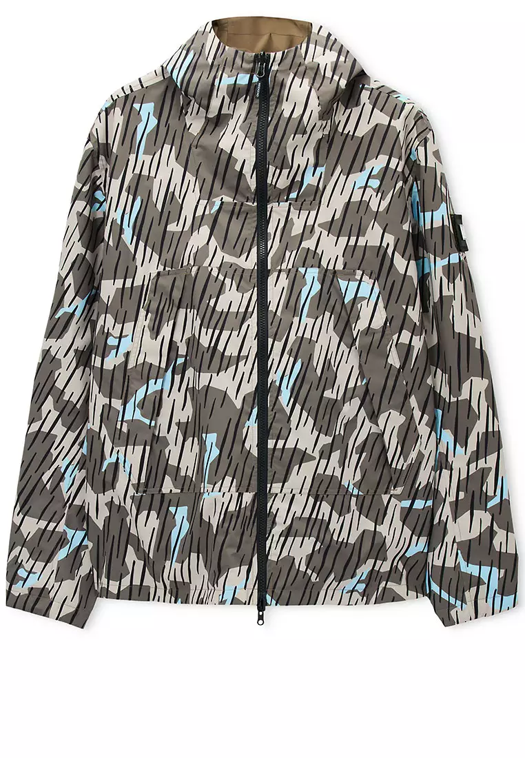 MENS TOBACCO MERCURY CAMO REVERSIBLE RAIN CAMO JACKET