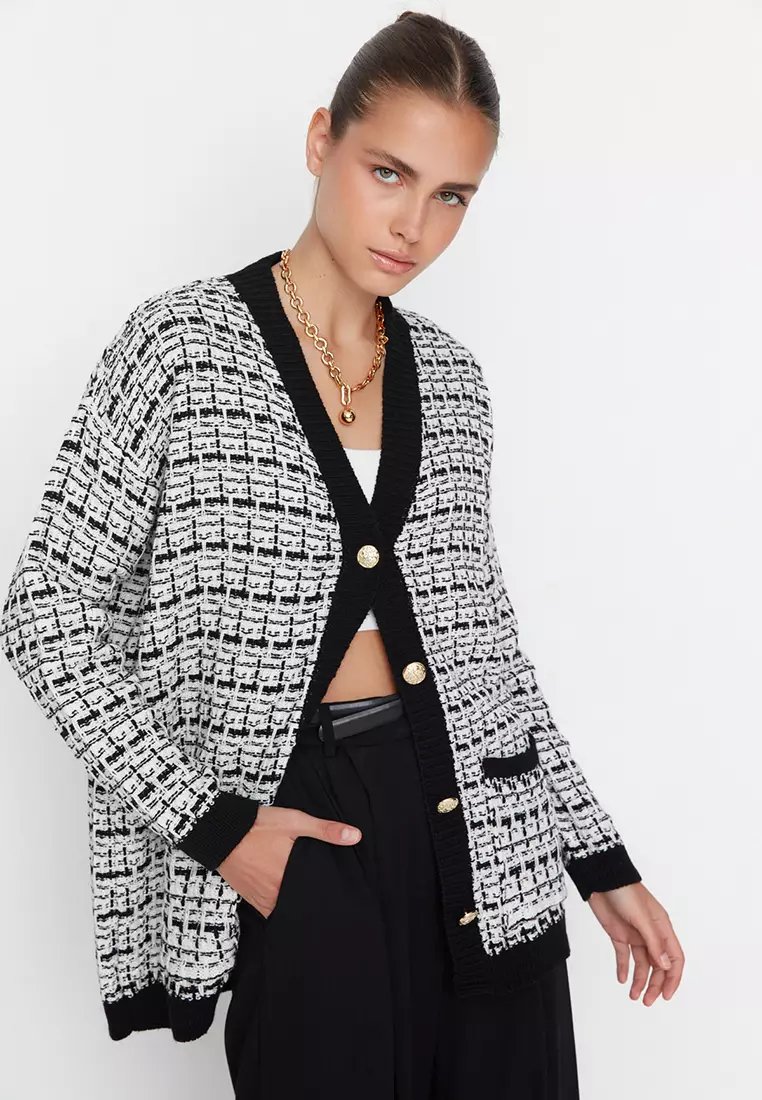 Tweed Look Glittery Knitwear Cardigan