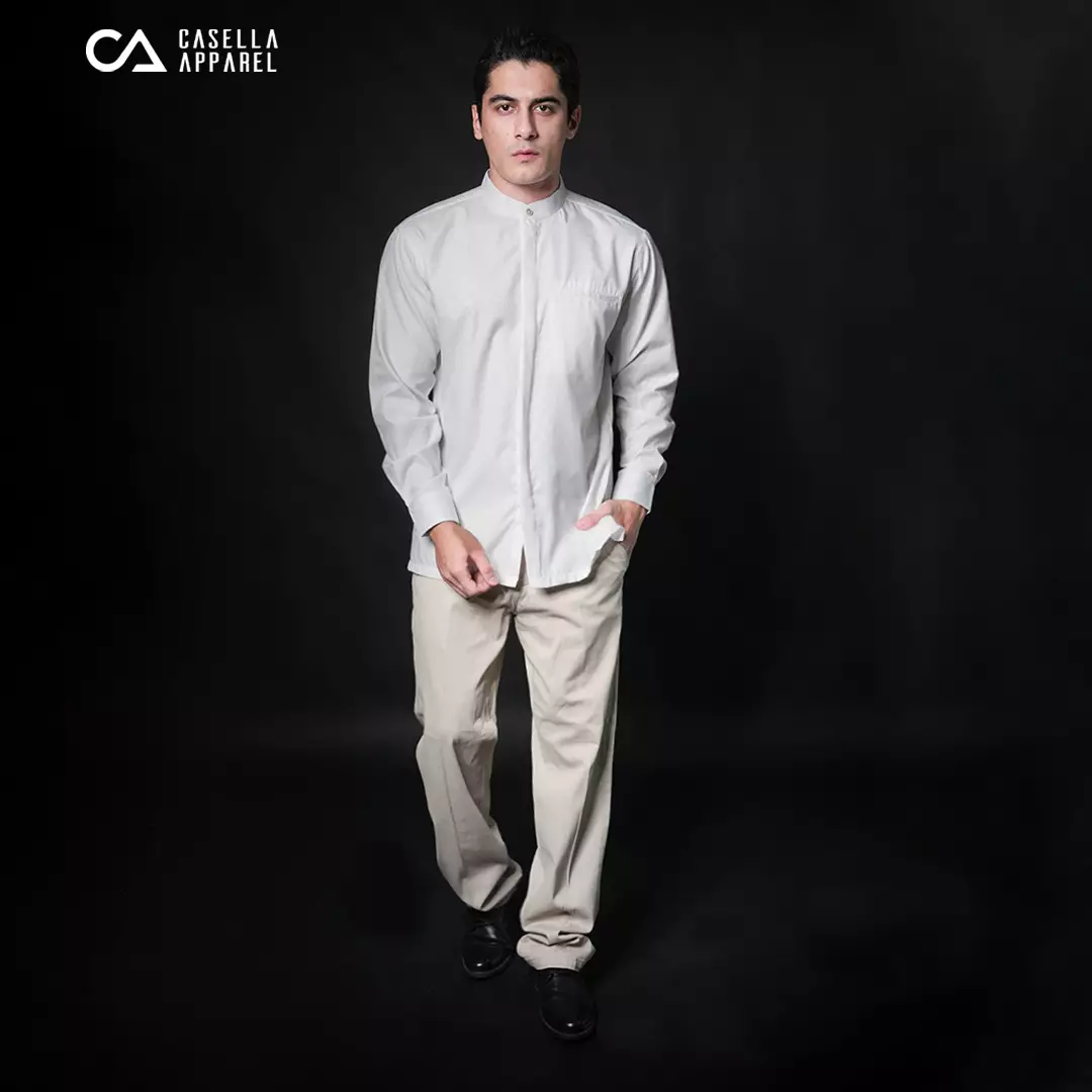 Casella Baju Koko Pria Lengan Panjang Motif Elegan | Baju Koko Yusuf 9995 White