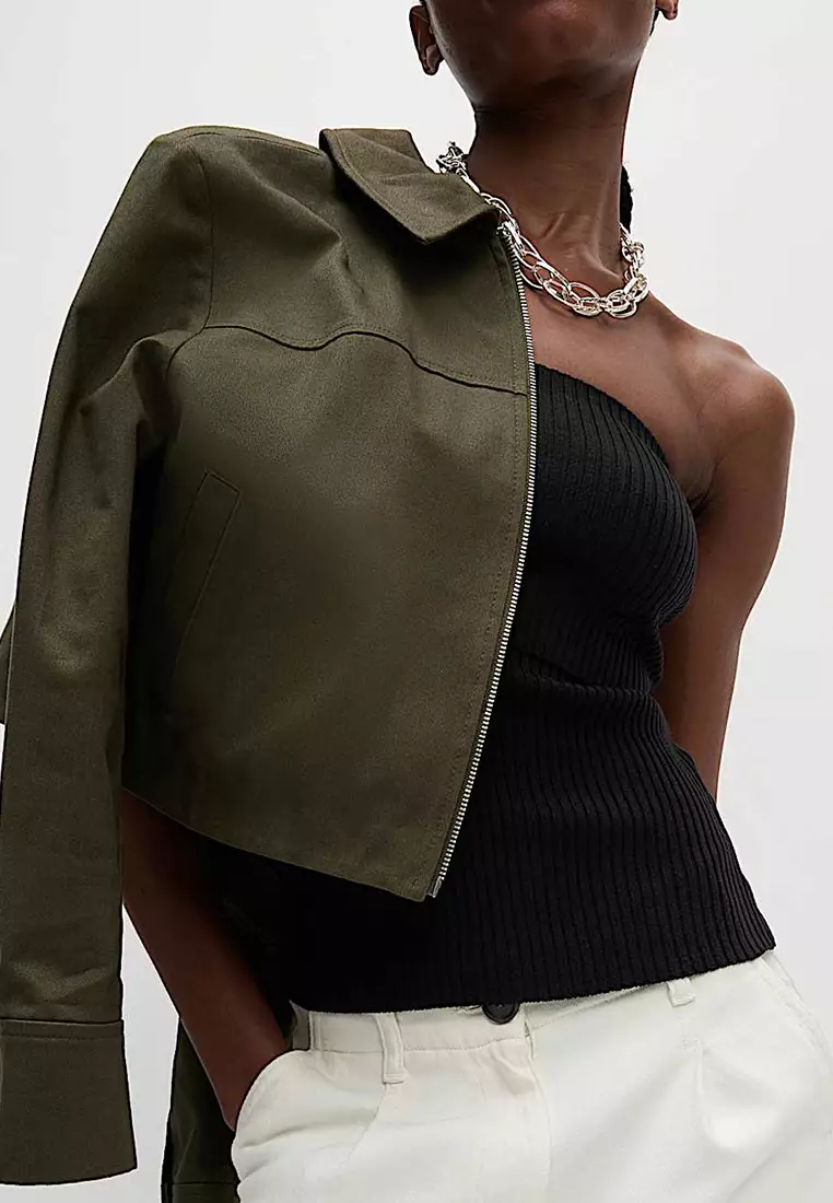 Ribbed Slim Fit Crop Bardot Top