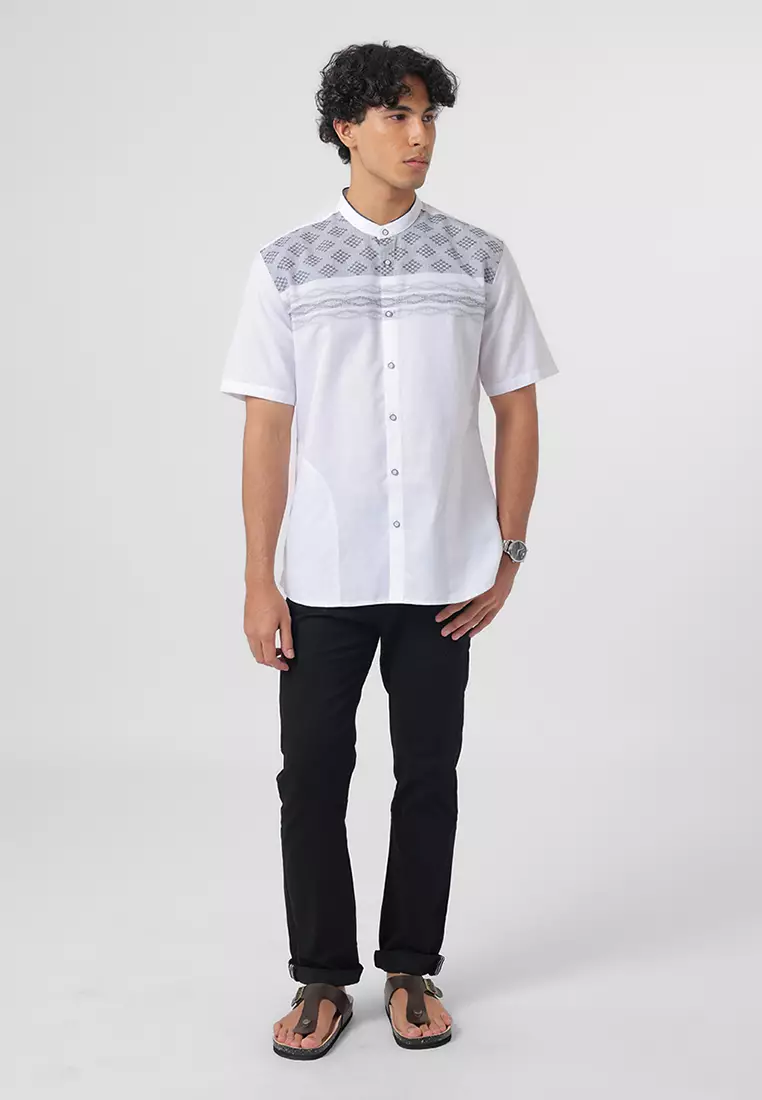 Kemeja Koko Pria Lengan Pendek Baju Muslim Pria ATHAR WHITE