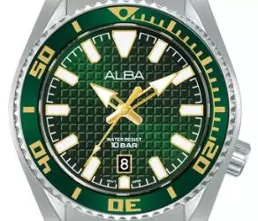 Jam Tangan Pria Alba Active AS9N95 AS9N95X1 Strap Stainless Steel Silver Color Men Green Patterned Dial Original Garansi Resmi