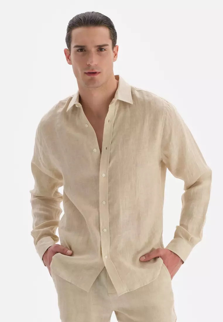 Buy DAGİ Beige Shirts, Shirt Collar, Long Sleeve Beachwear for Men