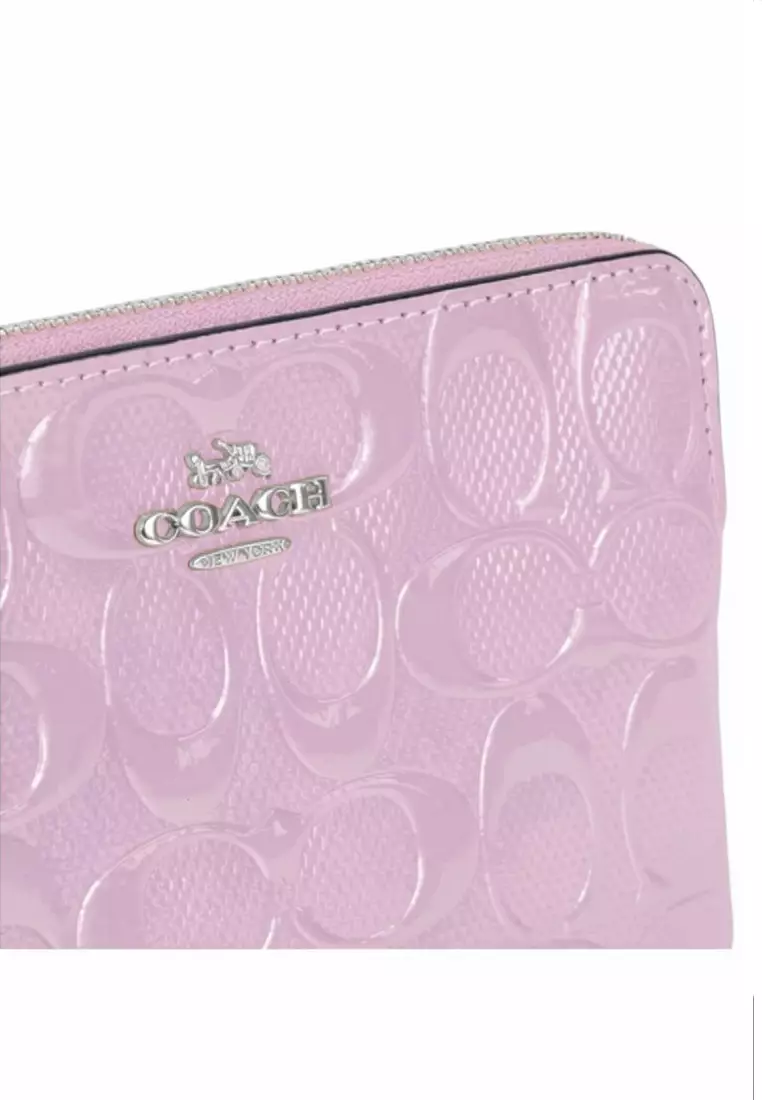 Corner Zip Wristlet In Signature Leather With Heart Charm - Violet