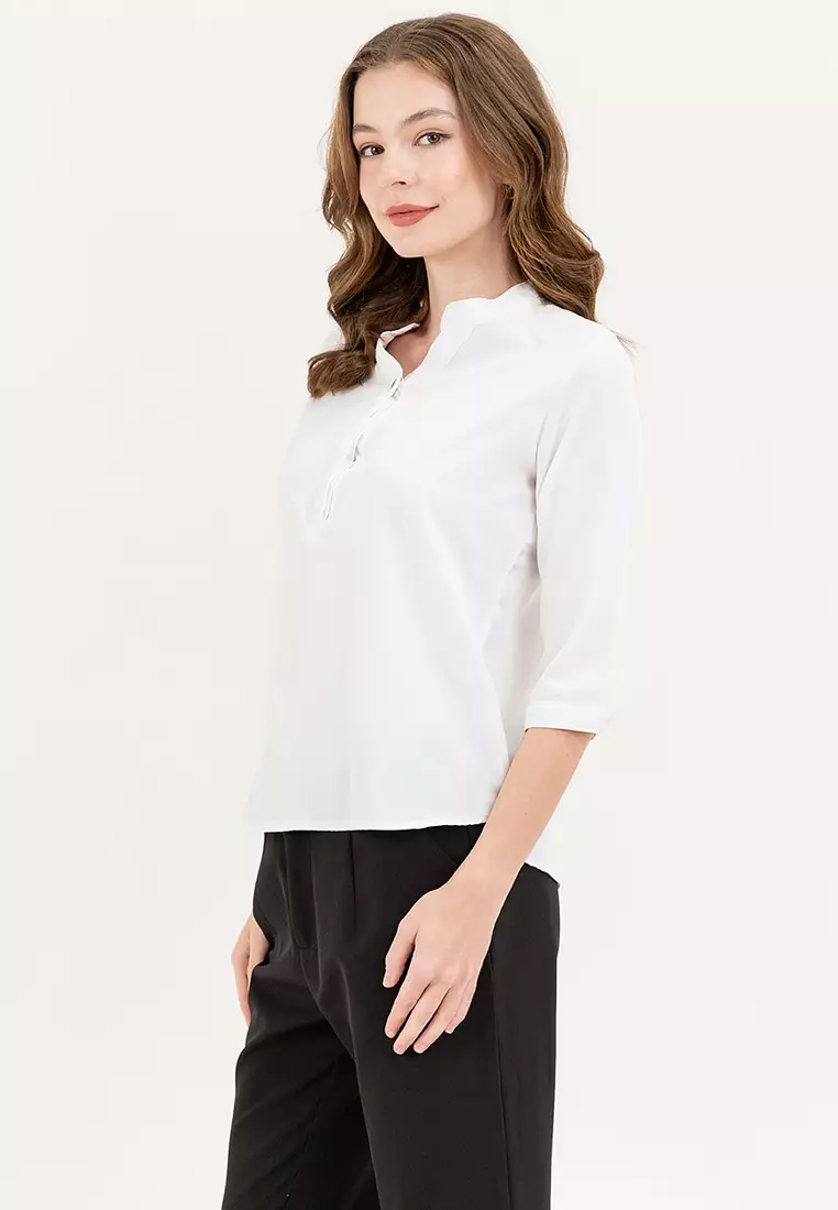 Lauren Mandarin Collar 3/4 Sleeve Top