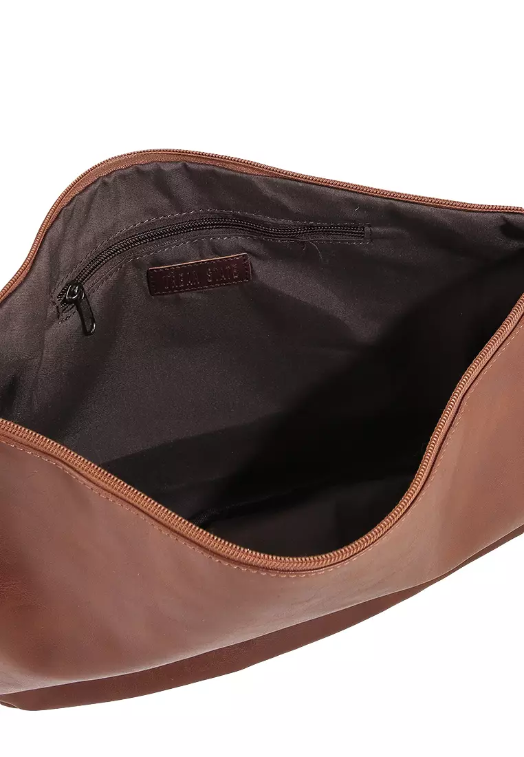 Distressed Leather Crescent Crossbody Bag