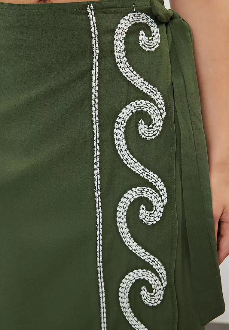 Cotton One Shoulder Blouse With Midi Skirt Beach Set