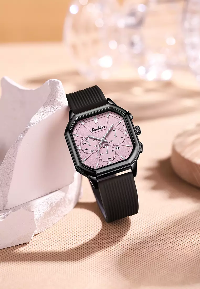 Jam Tangan Wanita Korea Elegan Tanggal Tali Silikon Kuarsa Jam Tangan Cewek Original B004 pink