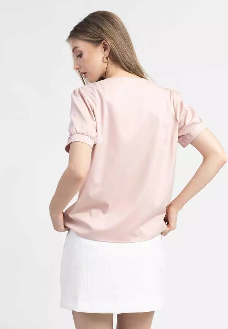 Elia Bow Front Top with Puff Short Sleeves