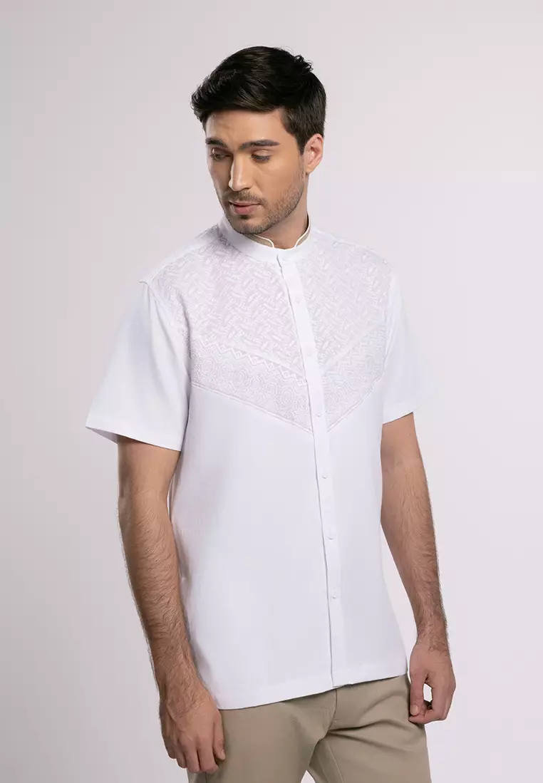 MOC Kemeja Koko Lengan Pendek Pria Khatab - White