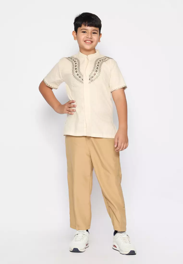 Baju Koko Set Anak Laki Bordir Viral Cream - GENUINE
