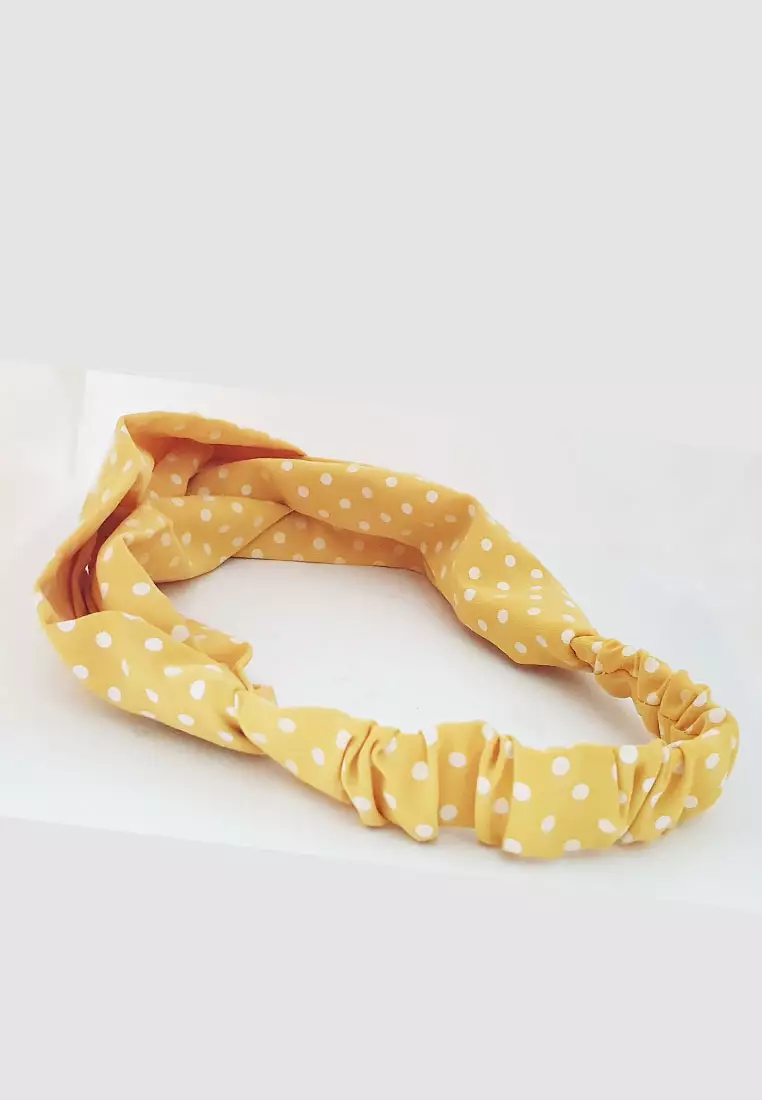 Small Polka Dots Twisted Headband Yellow