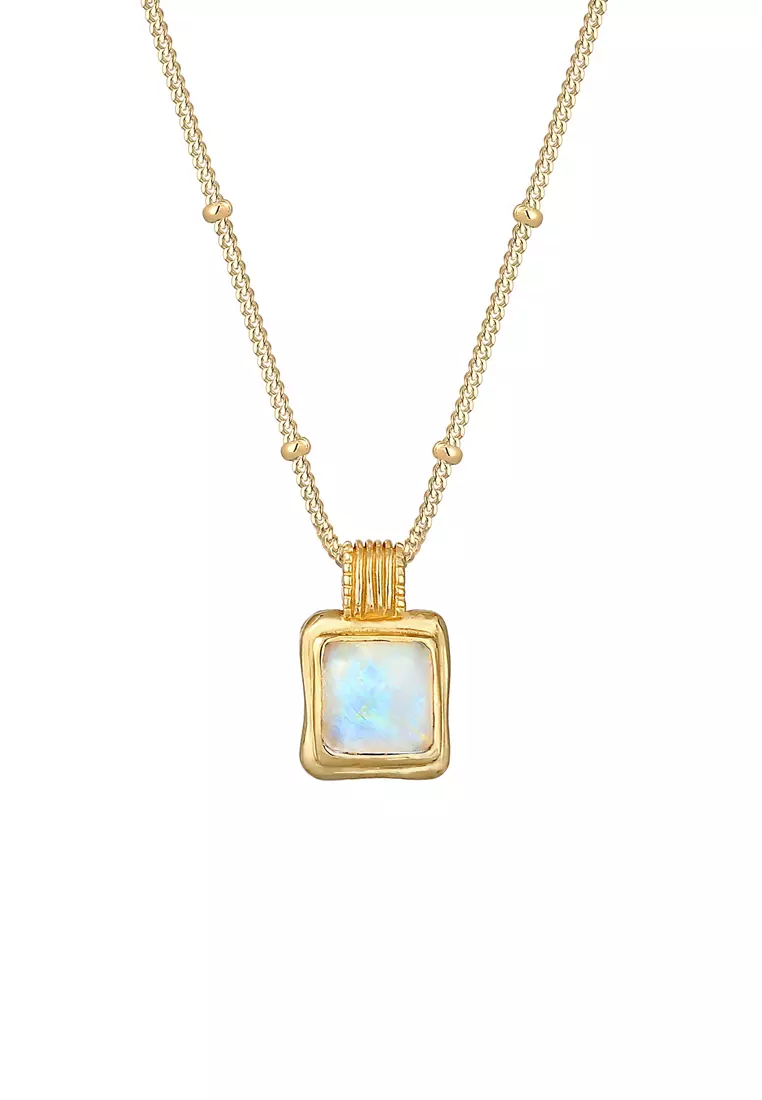 Necklace Stone Pendant Elegant Moonstone Gold Plated