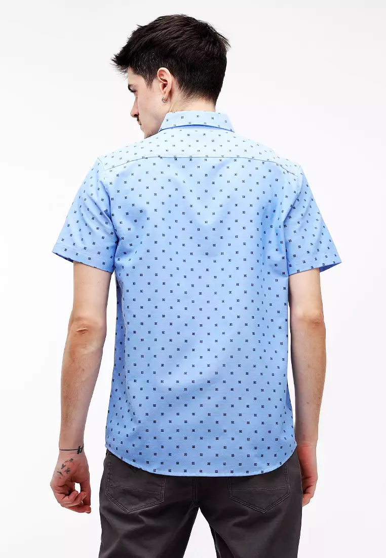 Buy Freego Mens Woven Printed Oxford Short Sleeve Polo 2024 Online