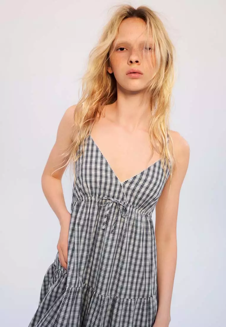 Buy Urban Revivo A-line Tiered Gingham Spaghetti Strapped Cotton