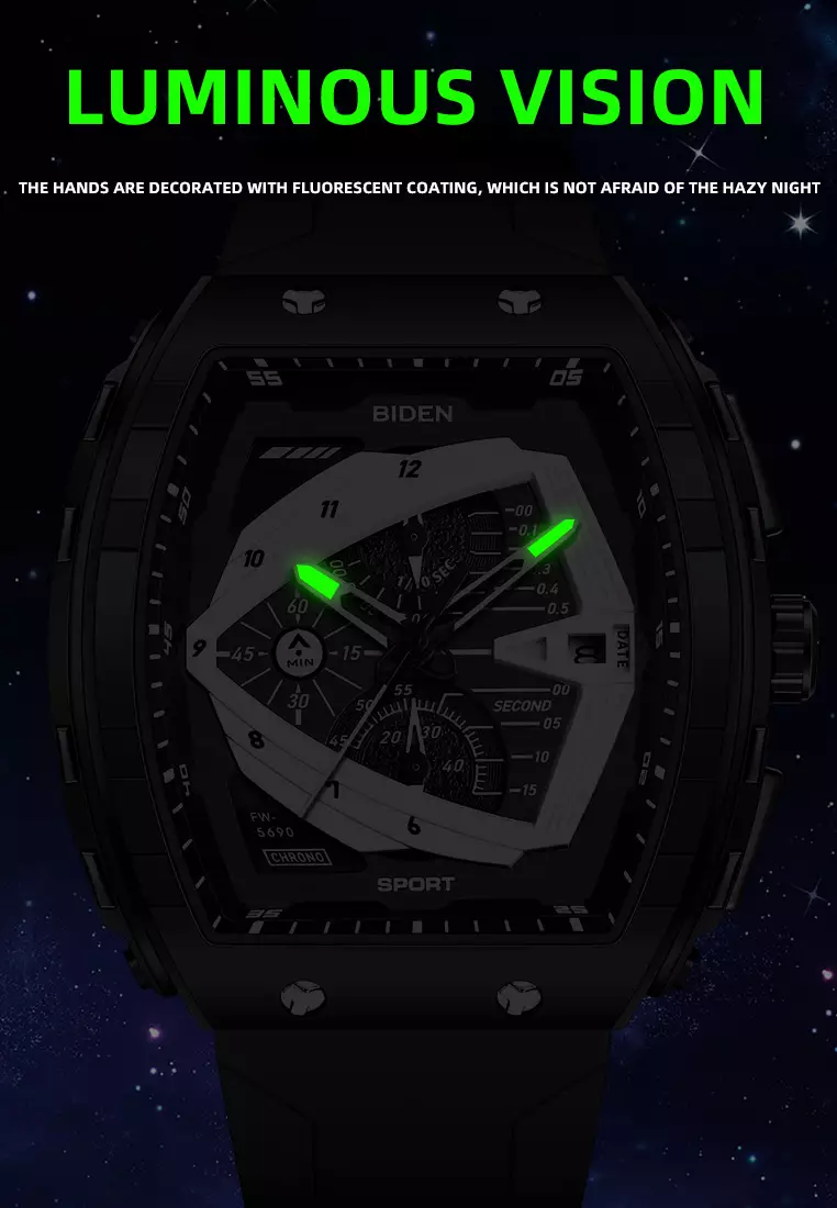 Jam Tangan Pria Original Olahraga Bercahaya Tali Silikon Jam Tangan Cowok Black silver