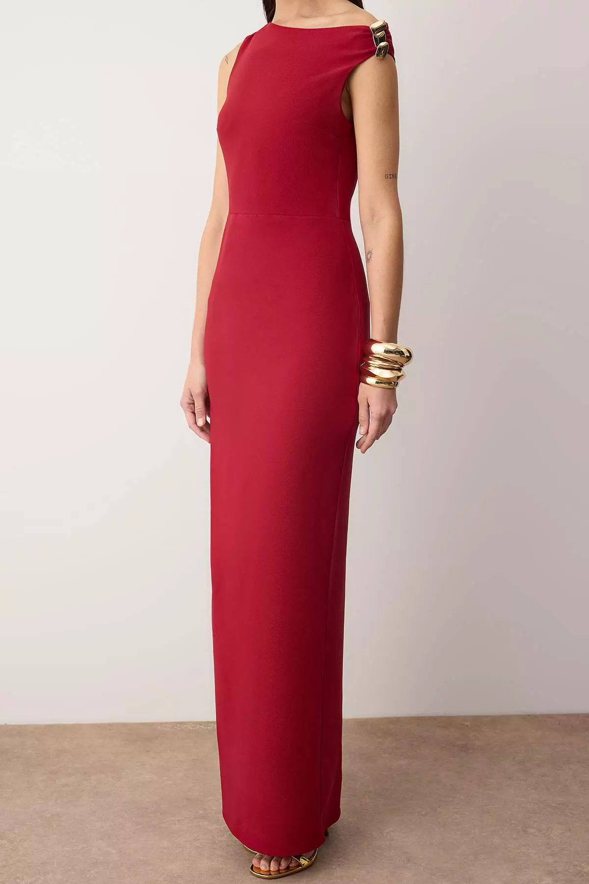 Burgundy Accessory Detail Asymmetric Neckline Woven Maxi Stylish Evening Dress Night Graduation Dress Tpraw26Ae4