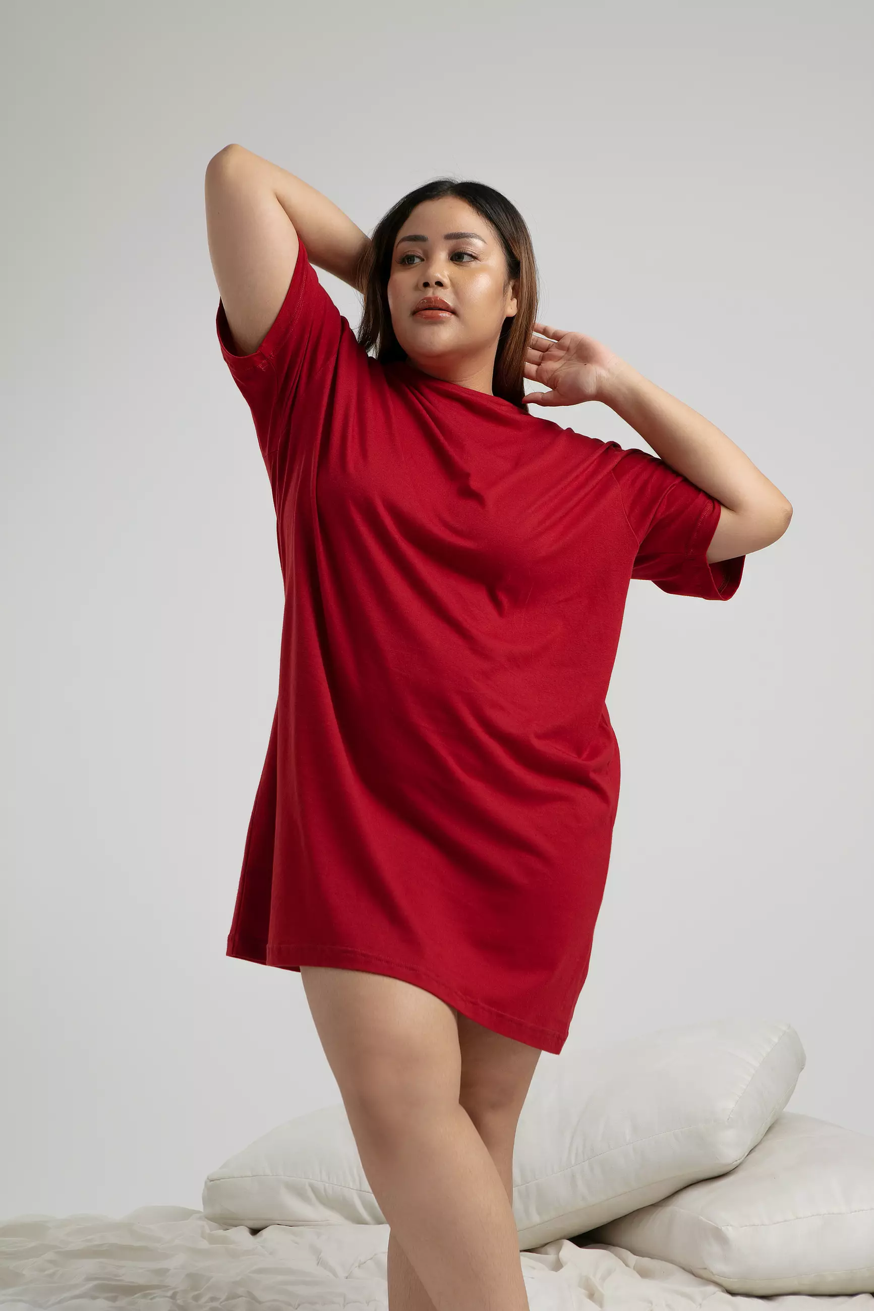 Daster Kaos Santai Katun Tencel Modal | SARE studio Sleepwear MARO T-Shirt Dress in Ruby Red