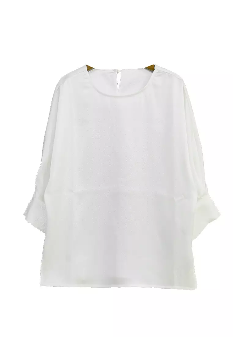 2025 S/S Age-Reducing Round Neck Puff Sleeve Waist Shirt Solid Color Top A23021505