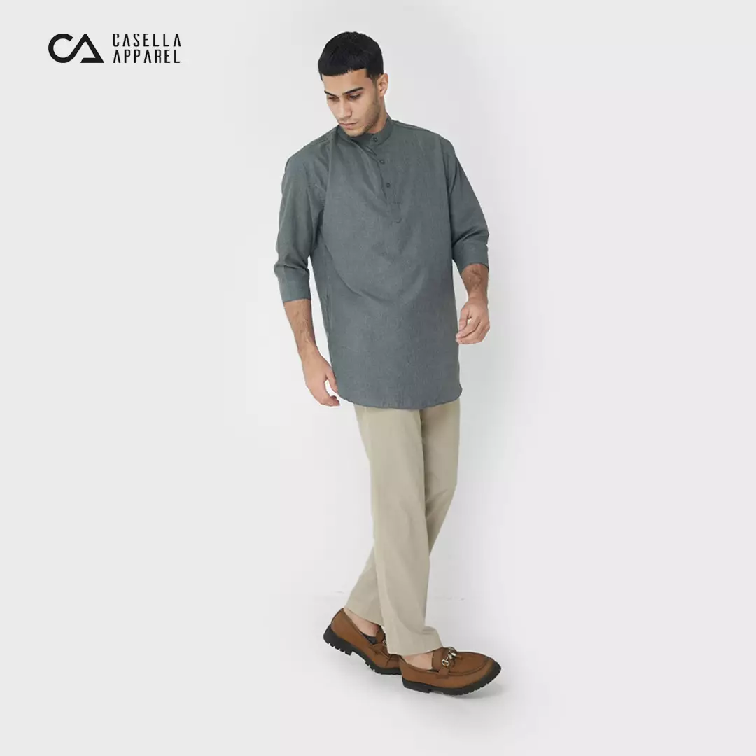 Casella Baju Koko Kurta Lengan ¾ Two Tone | Kurta Hamzah 5002 Dark Grey
